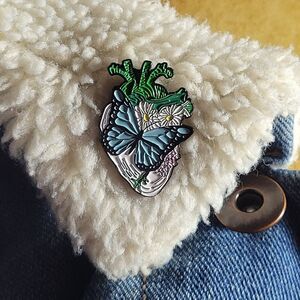 Butterfly Flower Eco Heart Enamel Pin